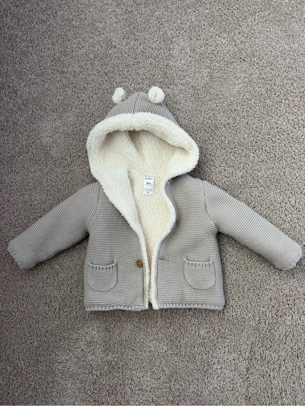 New Without Tags Carters Sherpa Knit Jacket with ears 6M